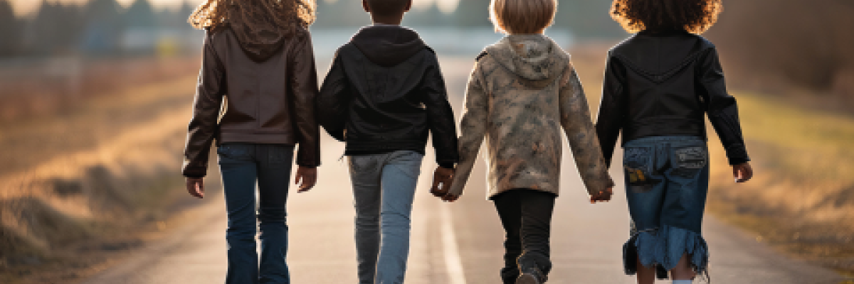 Enkele kinderen, samen op (de) weg